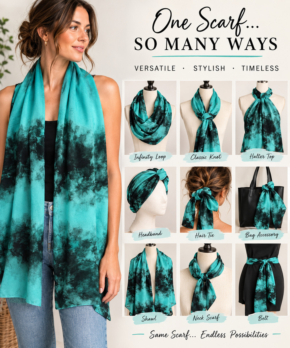 Whimsigoth Turquoise Black Tie Dye Skinny Scarf Witchy Grunge Boho Shibori Shawl